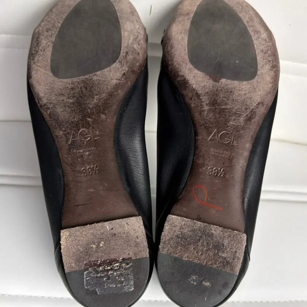 AGL Monika Ballet Flats Black Size 38.5 Italian Leather Quiet Luxury Minimalist